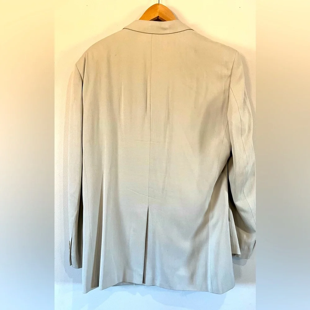 Oscar De‎ La Renta Men's 44L 100% Silk Sport Coat Beige Herringbone Blazer